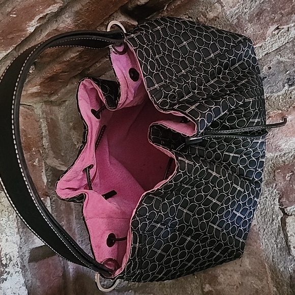 kate spade Handbags - Kate Spade Vintage Quilted Nylon Bucket Hobo Bag Black Drawstring Pink Lining